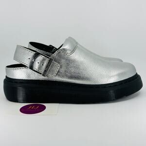 Dr. Martens Laketen Silver Metallic Tumble Leather Slingback Mules Size 9M/ 10W